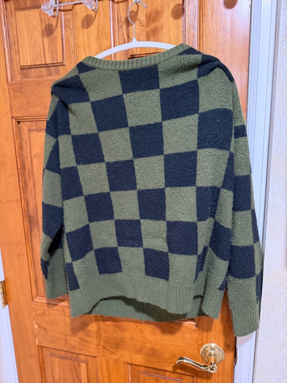 Forever 21 Olive Green and Black Checker Knit Crewneck Sweater - Picture 3 of 3